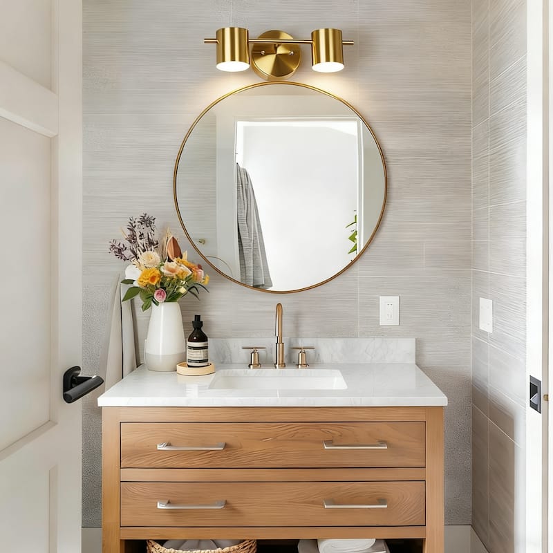 Modern 1/2/3-Light Gold Brass LED Bathroom Vanity Light Linear Wall Sconces - 2-Light