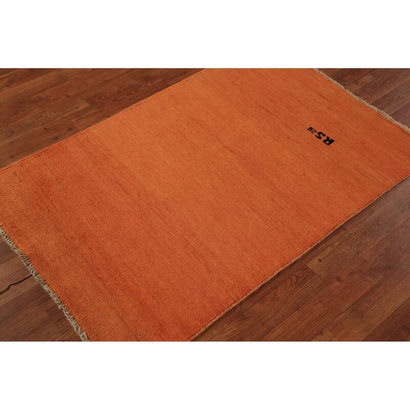 Orange Gabbeh Modern Rug Hand-Knotted Oriental Wool Carpet - 2'9" x 4'3"