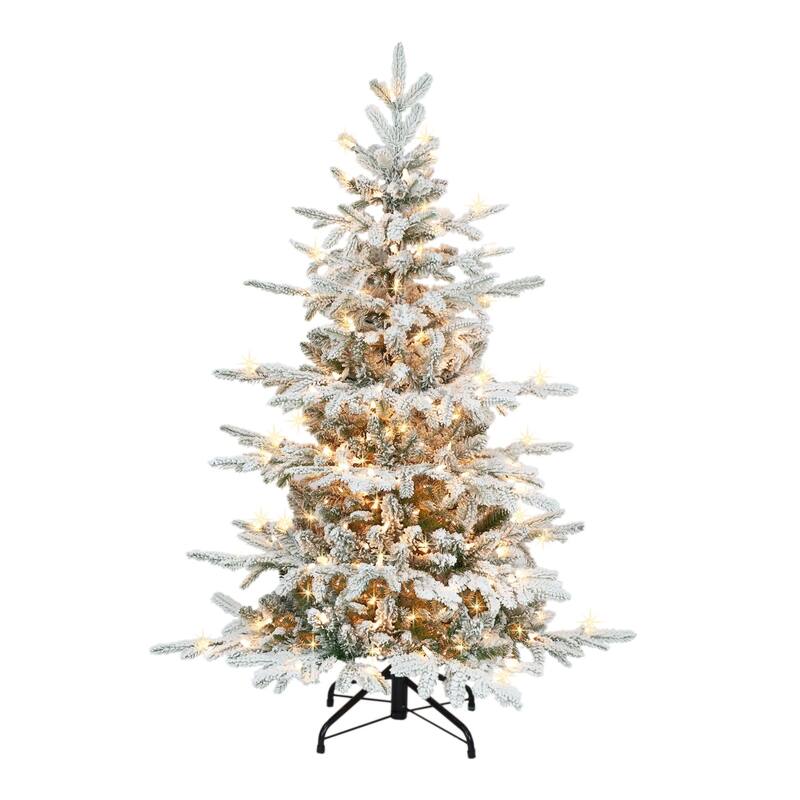4.5' Flocked Utah Fir Full Artificial Christmas Tree, Clear Lights - 4.5 Foot