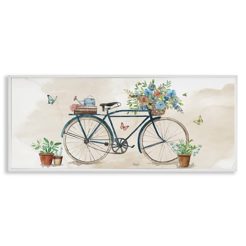 Stupell Garden Bicycle & Florals Framed Giclee Art Design By Nan - 30 x 13 - White