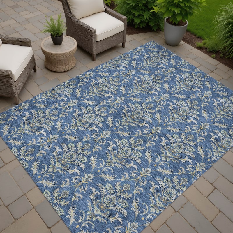 Machine Washable Indoor/ Outdoor Traditional Marrakesh Chantille Rug - Navy - 8' x 10'