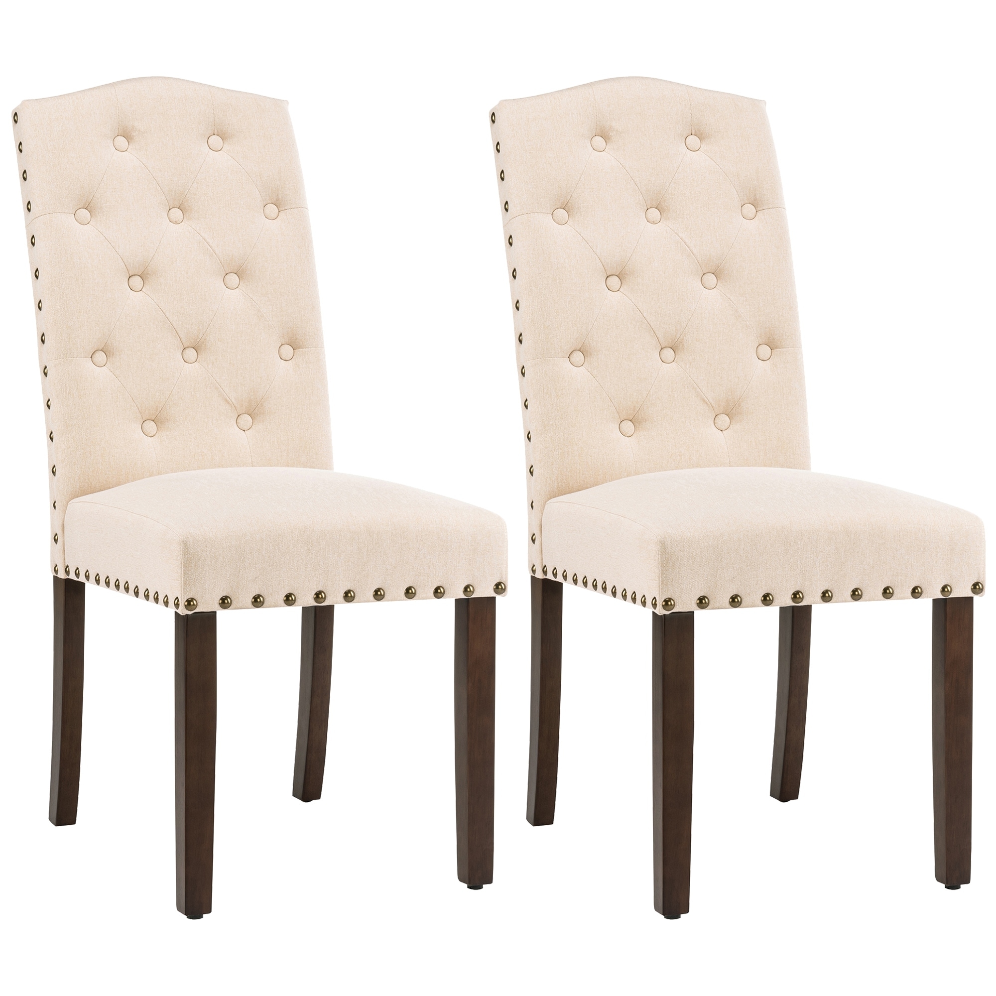 Fabric Upholstered Tufted High Back Dining Chairs with Nailhead