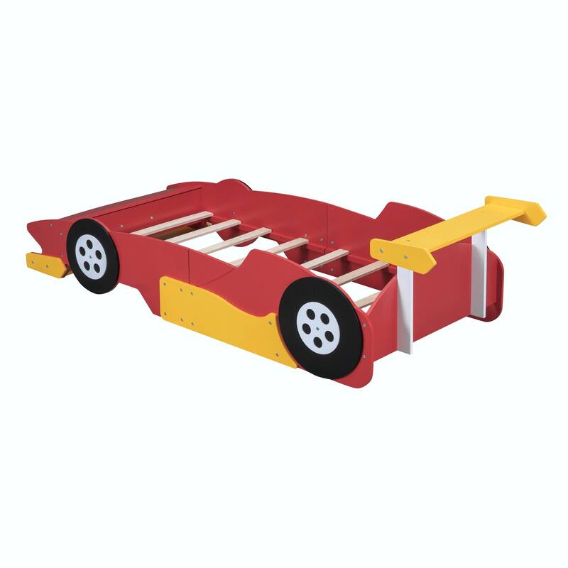 Race Car-Shaped Platform Bed with Wheels