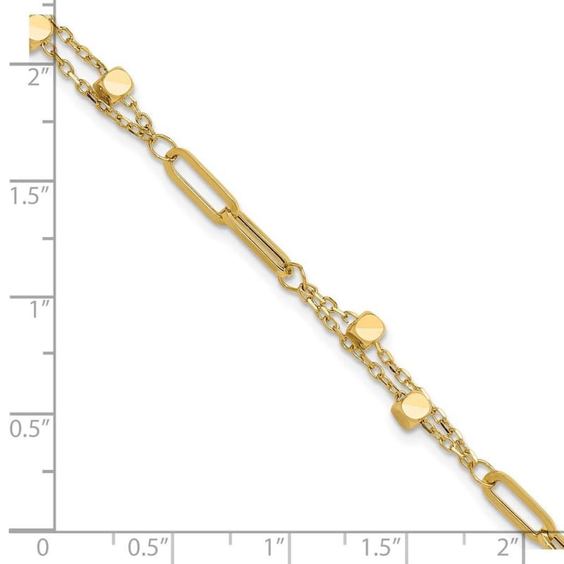 Curata 14k Yellow Gold 7" Polished Paperclip Link With Bead Chain Bracelet