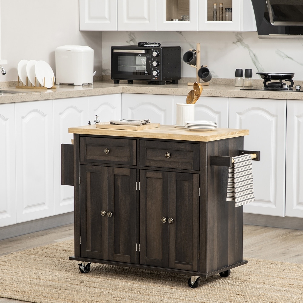 Jarenie Kitchen Storage Island,Rolling Kitchen Island on Wheels with Wood  Top, Portable Kitchen Island Cart with Towel Rack,Spice Rack and