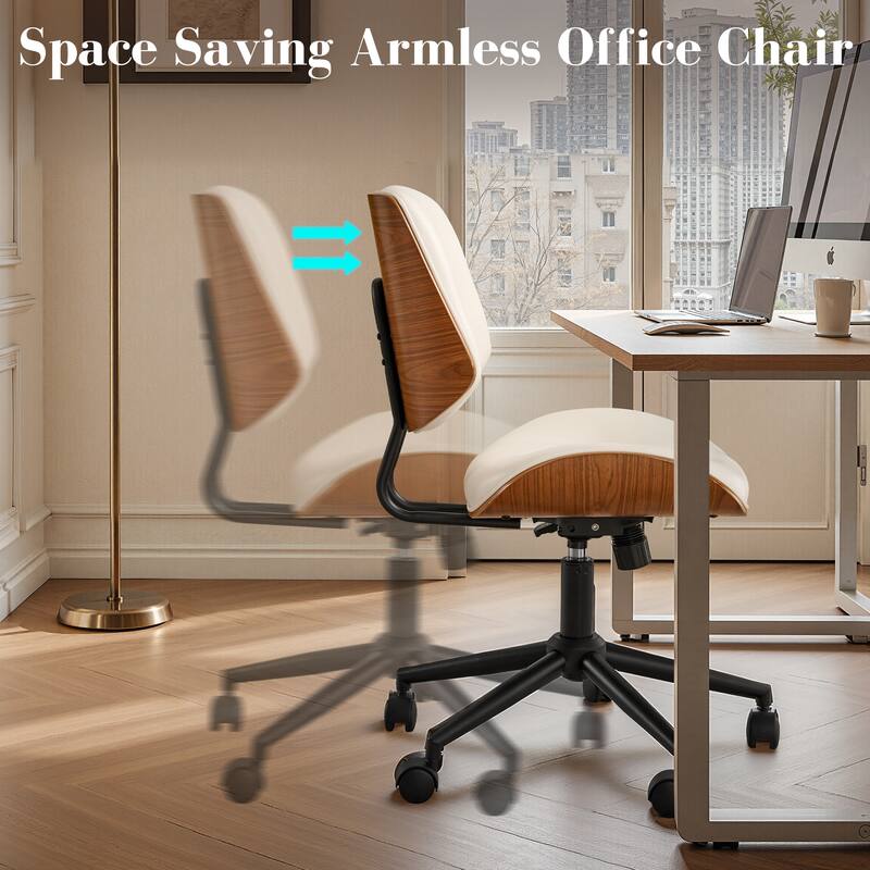 HOOOWOOO Modern Adjustable Ergonomic Swivel Office Chair with Curved Back Support
