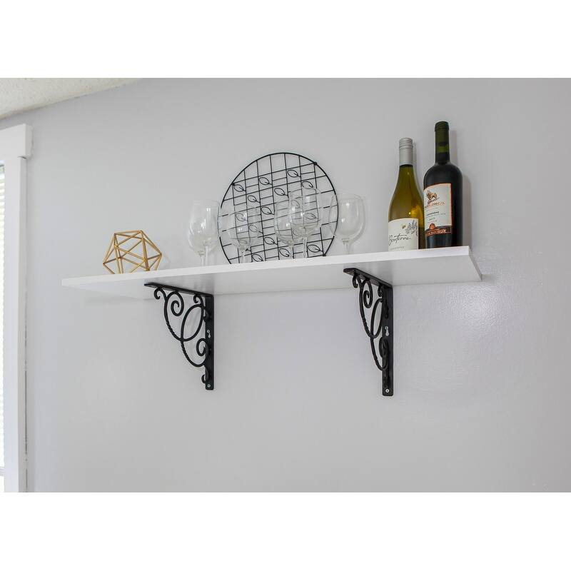 Achla Designs Scroll Shelf Bracket, 10 Inch Long, Set of 2, Black Powder Coat Finish