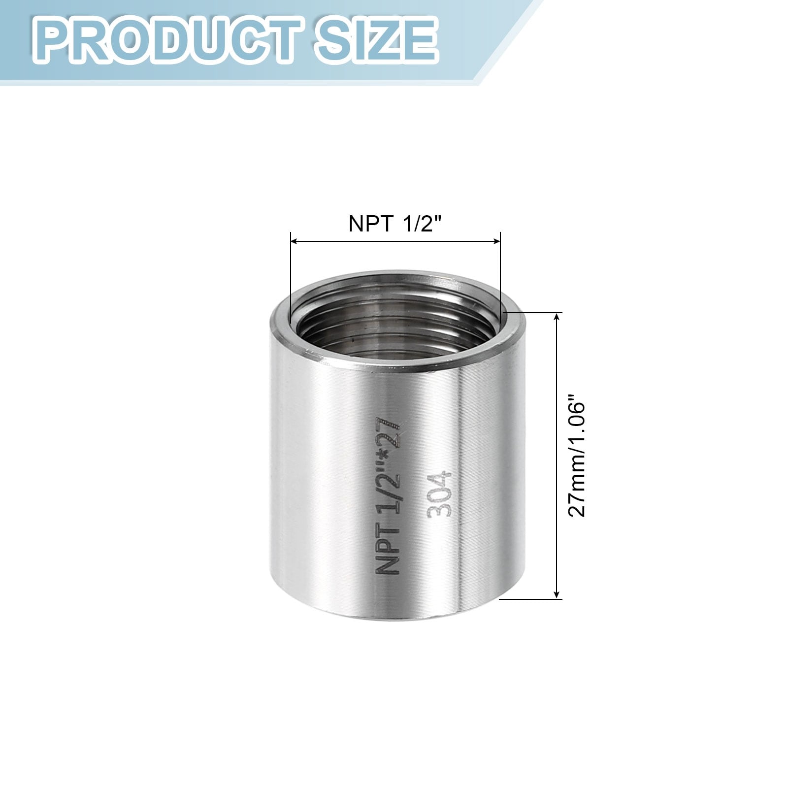 Stainless Steel Pipe Fittings, Coupling Pipe Connector Adapter - Silver