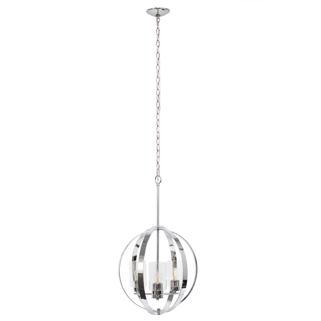 Modern Orb Pendant Light - 3-Light Adjustable Chrome & Glass - Kitchen, Foyer, Dining Room - 64
