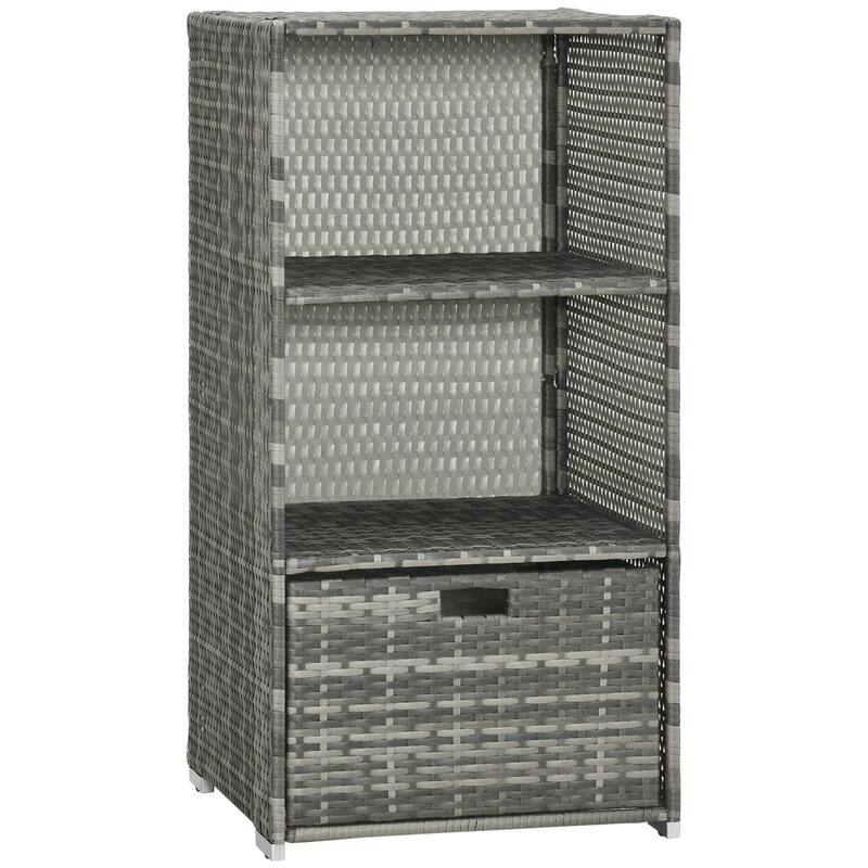 Outsunny Valet Pool Towel Rack, Waterproof PE plastic Rattan Wicker, Indoor Outdoor Spa, and Hot Tub Accessory Storage
