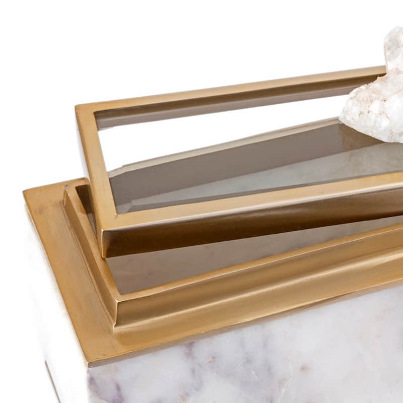 Rectangular Marble Box with Lid - 14" - White