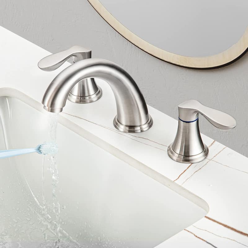 2 Pcs Bathroom Sink Faucet 3 Hole with Stainless Steel Pop up Drain and cUPC Hose, Brushed Silver - 3.59x3.59x7.87in