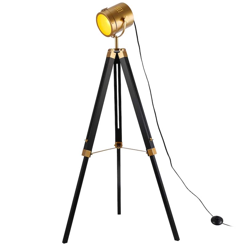 Modern industrial adjustable tripod floor lamp,vintage gold brass standing reading light floor lamp for living room - Gold