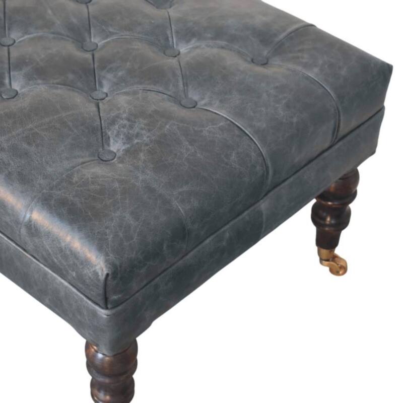 Artisan Furniture Solid Buffalo Teal Leather Ottoman with Castor Legs