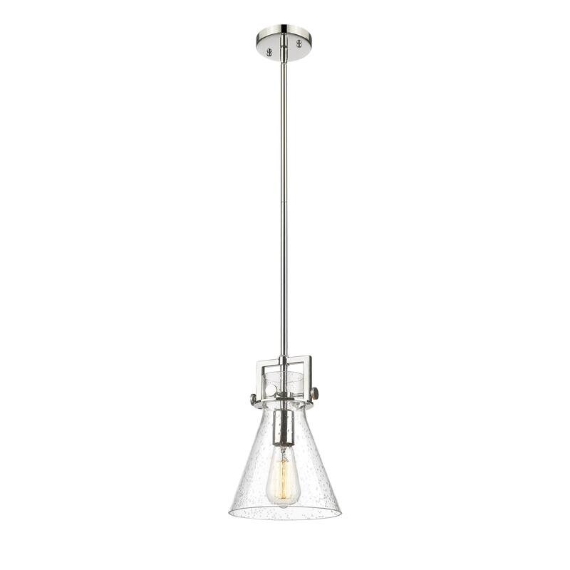 Innovations Lighting Newton Cone - 1 Light 8" Stem Hung Pendant - Polished Nickel/Seedy