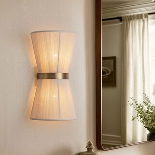 2-Light Modern Boho Natural Ivory Hand-Woven Rope Fabric Flush Mount Wall Lighting Up&Down Wall Sconces