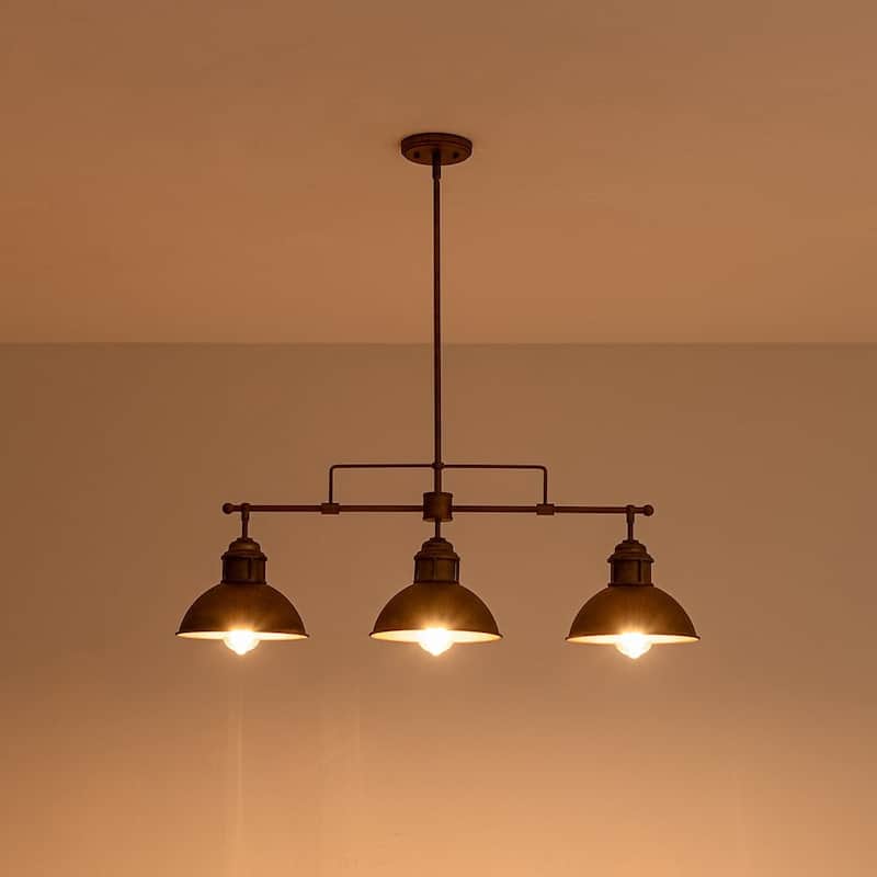 Industrial 3-Light Dome Kitchen Island Pendant - Brushed Black Grey