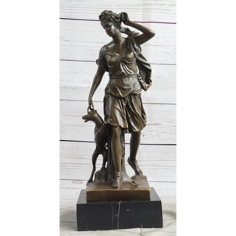 Antoine Coysevox Artemis Diana The Huntress W/ Imitative Dog Bronze Sculpture Statue