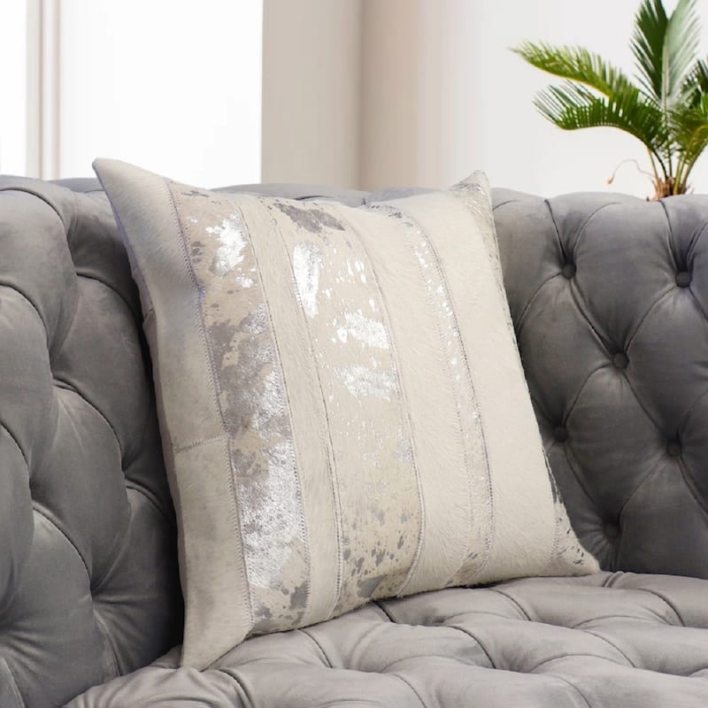 Pasargad Home Safari Striped Cowhide 17" Decorative Pillow