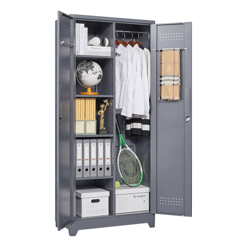 Metal Cleaning Tool Cabinets With Locking Doors, High Broom Tool Storage Cabinets, Adjustable Shelves