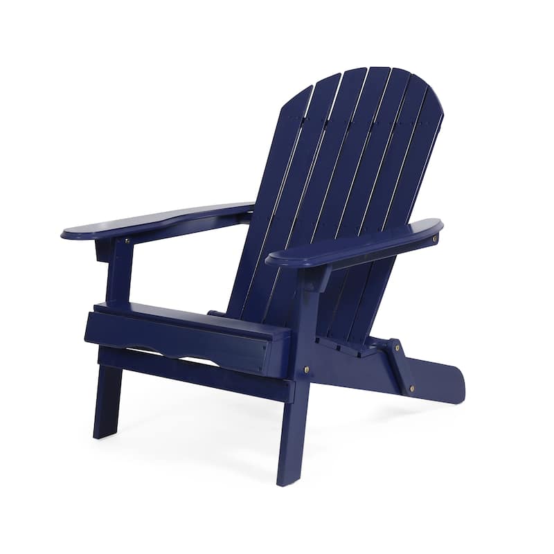 Libo Outdoor Adirondack Chair, Blue Acacia Wood Frame, Slat Panels