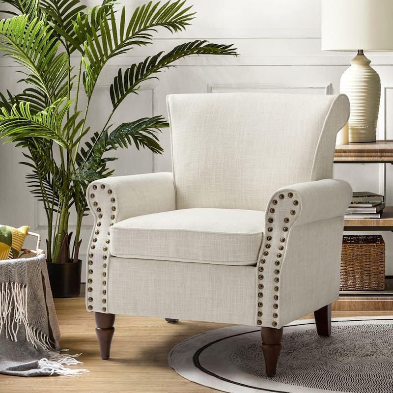 Nyctelius Upholstered Comfy Accent chair with Classic Turned Wooden Legs and Nailhead Trim by HULALA HOME