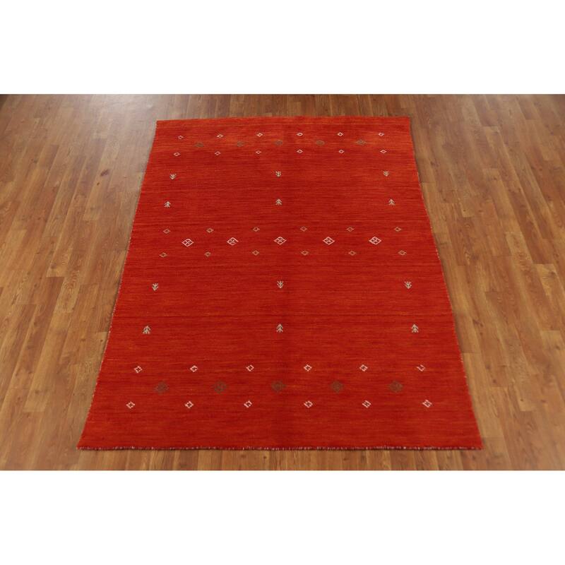 Orange Gabbeh Indian Rug Handmade Modern Wool Carpet - 4'7" x 6'5"