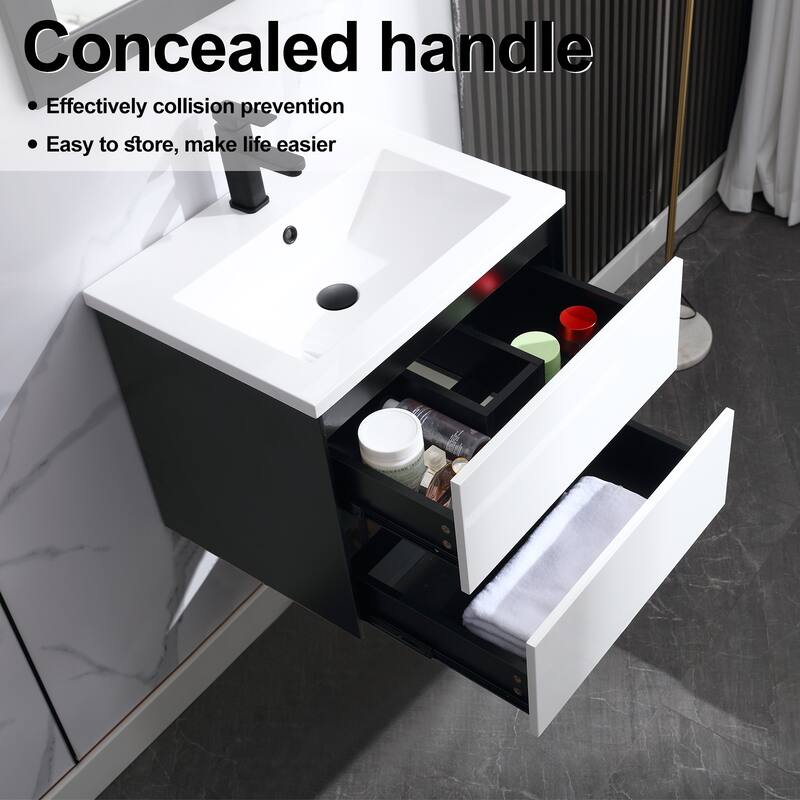 Wall Mounted Bathroom Vanity Combo w/ Drop in Sink Cabinet Set