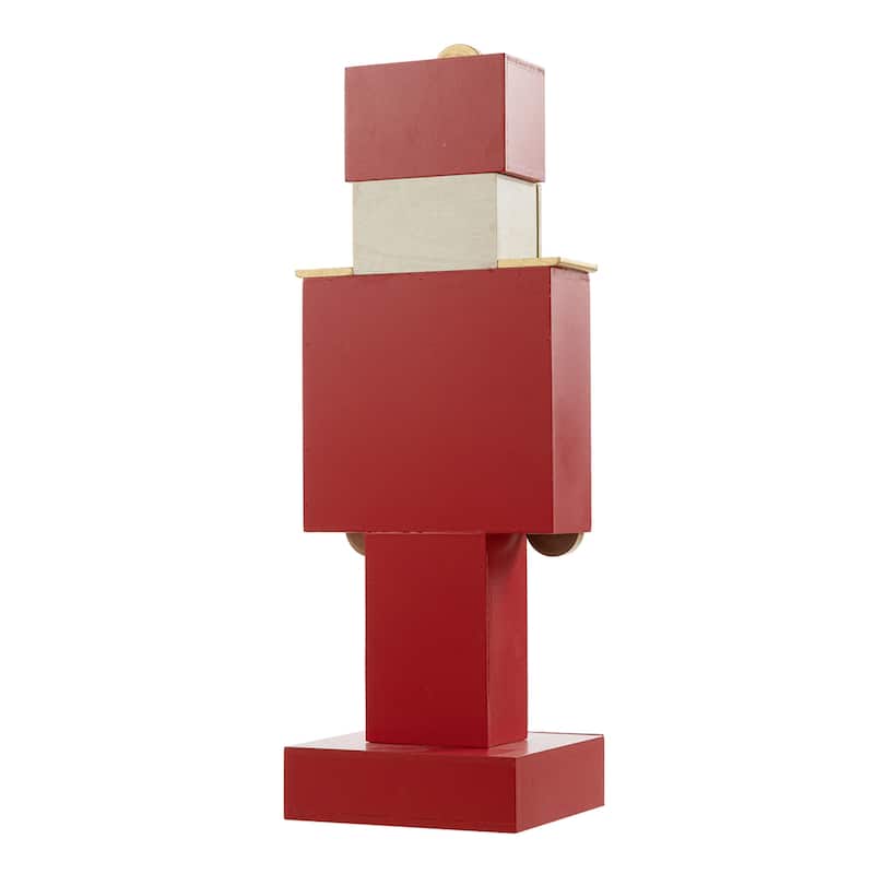 Glitzhome 17.50"H Wooden Christmas Nutcracker Countdown Calendar Decor with Drawer - Red