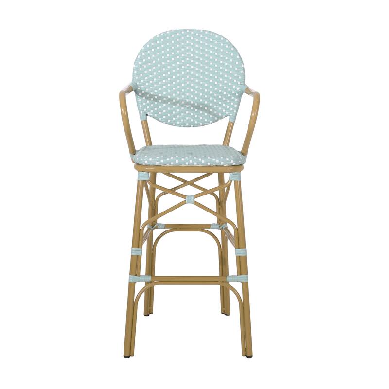 Wicker Barstool Set Set of 2 with Round Backrest High Chair, Cafe Bar Stool, Outdoor Lounge Entertainment Chair, Island Chair