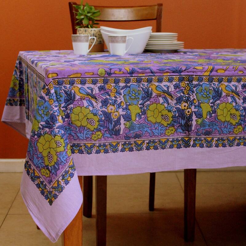 Vibrant Cotton Floral Tree Of Life Tablecloth Collection - 72 x 72 in - Purple Blue