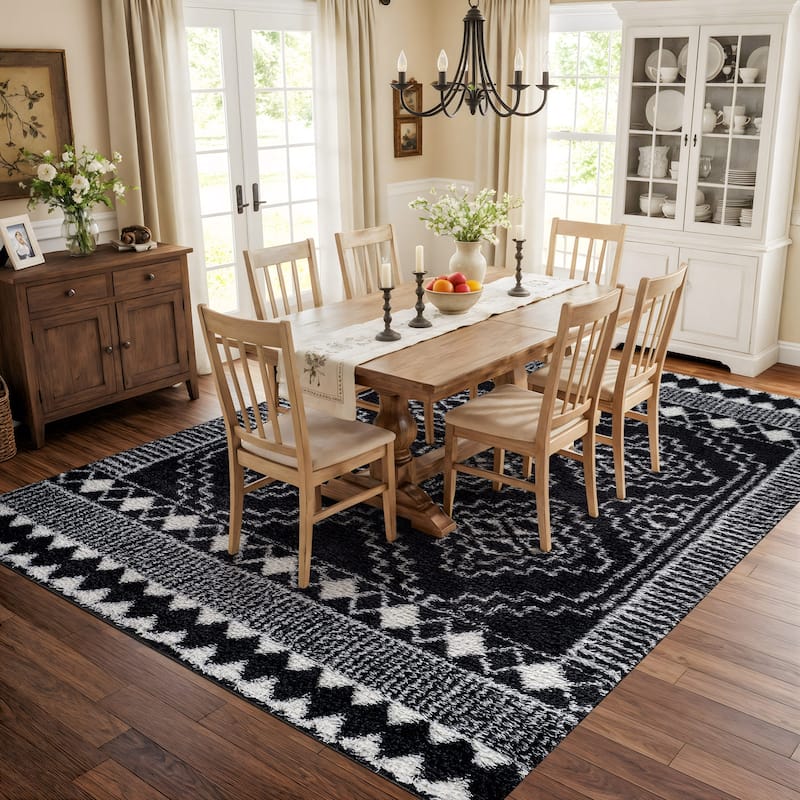 Geometric Shag Rug - Anthracite Dark Gray - Durable Rug for Living Room, Bedroom, or Entryway - Easy to Maintain