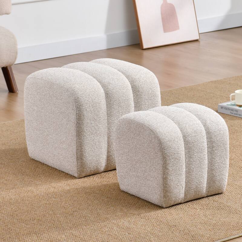 Modern 2-in-1 Nesting Upholstered Vanity Stool Ottoman Footrest Shoe Bench Set - Set of 2 - Cream