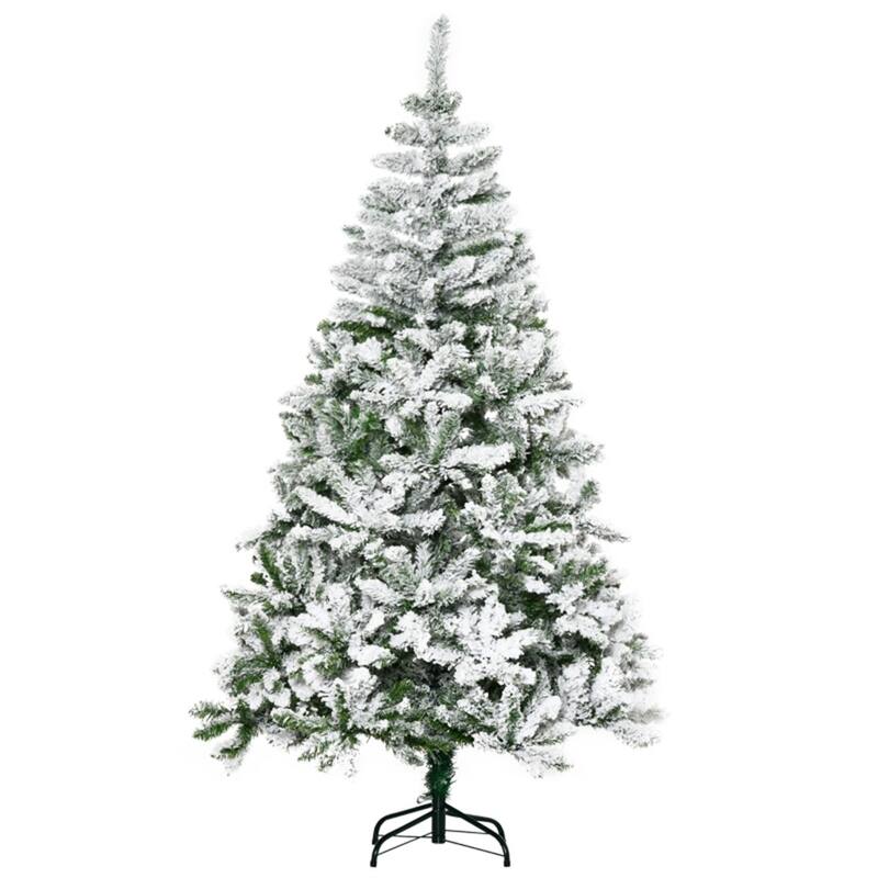 Green-White PVC Steel Snow Flocked Pine Christmas Tree with Stand - 6 Foot