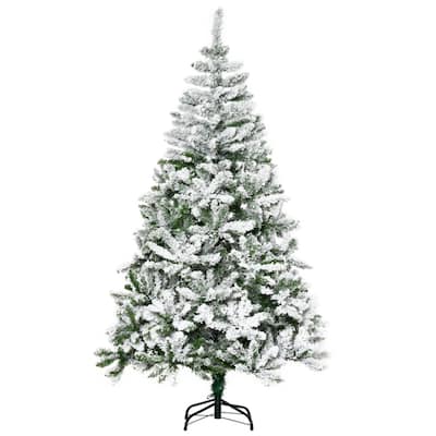 Green-White PVC Steel Snow Flocked Pine Christmas Tree with Stand