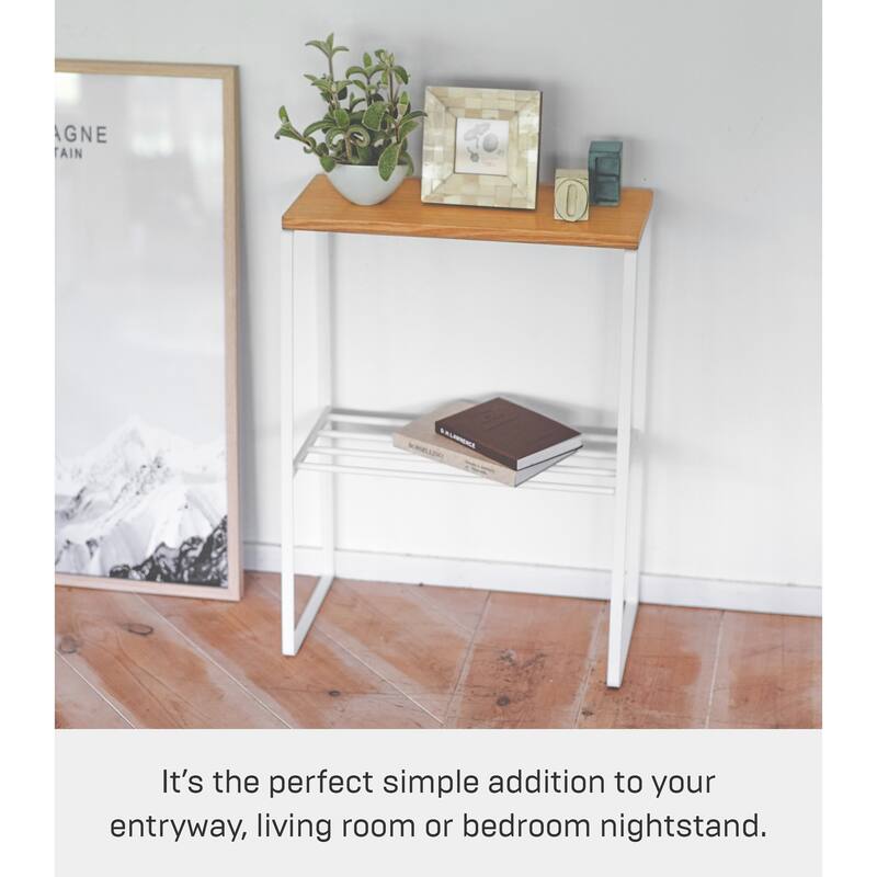 Yamazaki Home End Table, Steel and Wood, Holds 11 lbs - L 8.66 x W 16.54 x H 22.24 inches