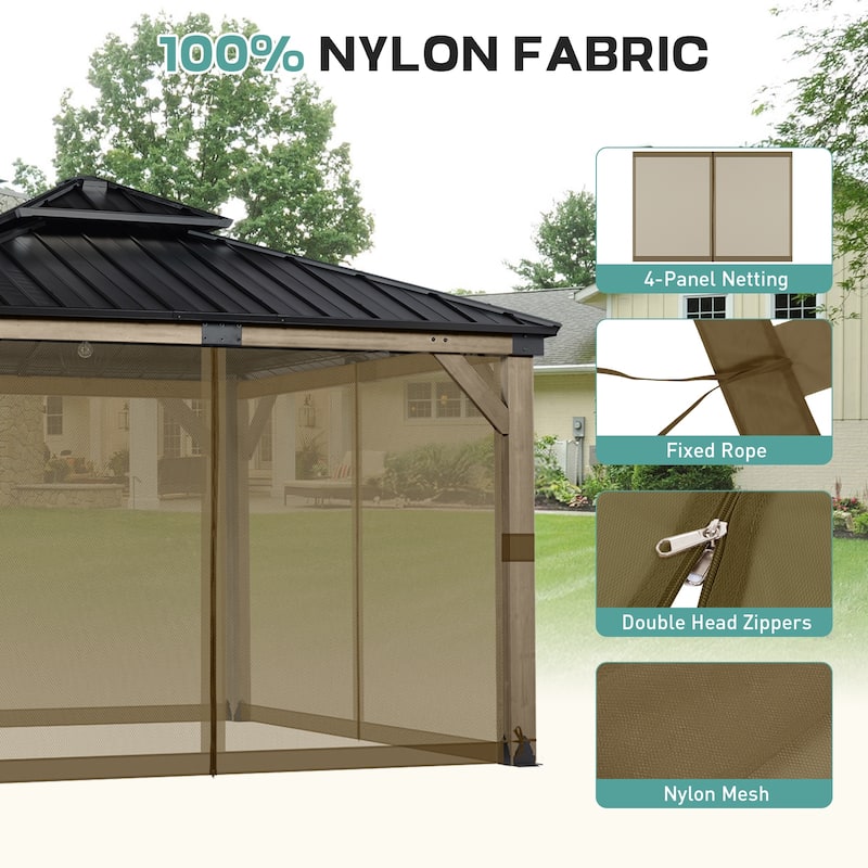 Aoodor 12'x12' Replacement Gazebo Mosquito Netting 4-Panel Sidewalls