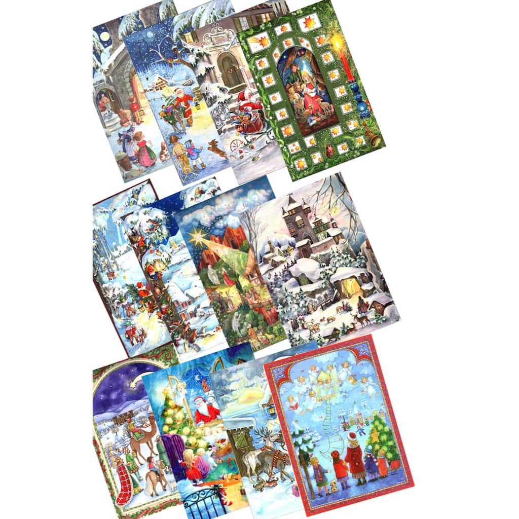 12 12" Blue, Green, White Small Assorted Decorative Advent Calendars - Brown