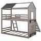 preview thumbnail 5 of 7, Twin Over Twin Solid Pine Wood Bunk Bed with Pitched Roof, Sweetheart Window, Slide, Ladder