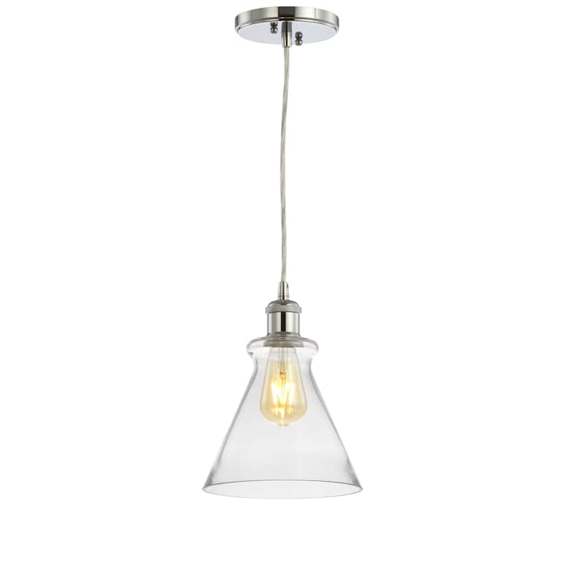 Wyatt 7.5" Adjustable Drop Metal/Glass LED Pendant, Brass Gold by JONATHAN Y