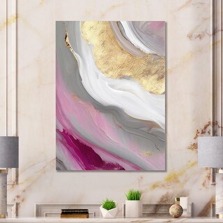 Designart 'Pink And Gold Marble Abstract VI' Modern Canvas Wall Art ...