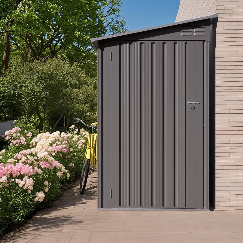 4 x 9 FT Outdoor Storage Shed, Metal Garden Shed Tool House with Sloping Roof,2 vents and 1 Side Open Door for Backyard - Grey