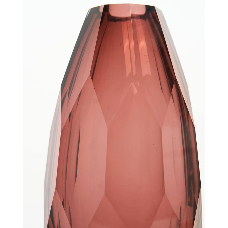 Plum Purple 6" Art Deco Cut Glass Squat Oval Vase for Modern Decor