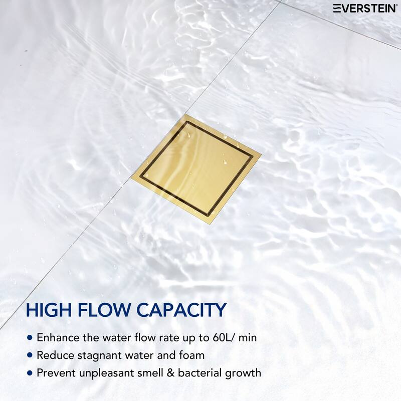 6"x6" Stainless Steel Square Shower Drain With Drain Cover