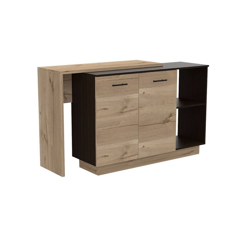 HomeRoots Natural and Natural And Black 59" Kitchen Island With Storage - 20" X 40" X 20"