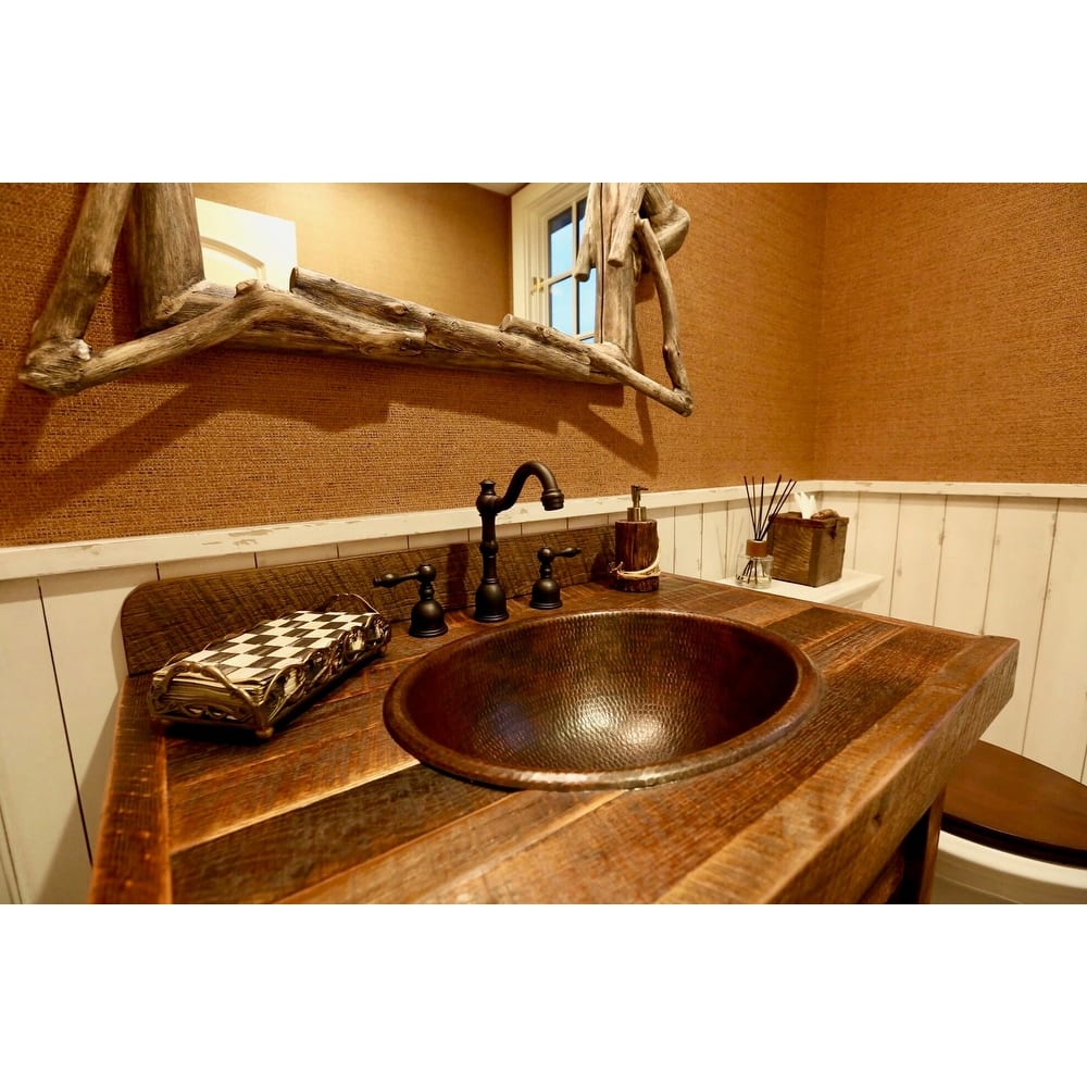 20-in Master Bath Oval Self Rimming Hammered Copper Bathroom Sink (LO20RDB)