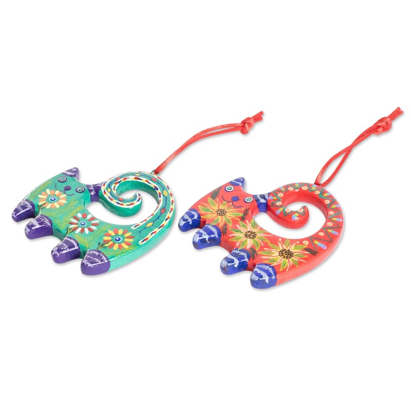 Novica Handmade Hypnotic Felines Ceramic Ornaments (Set Of 6)