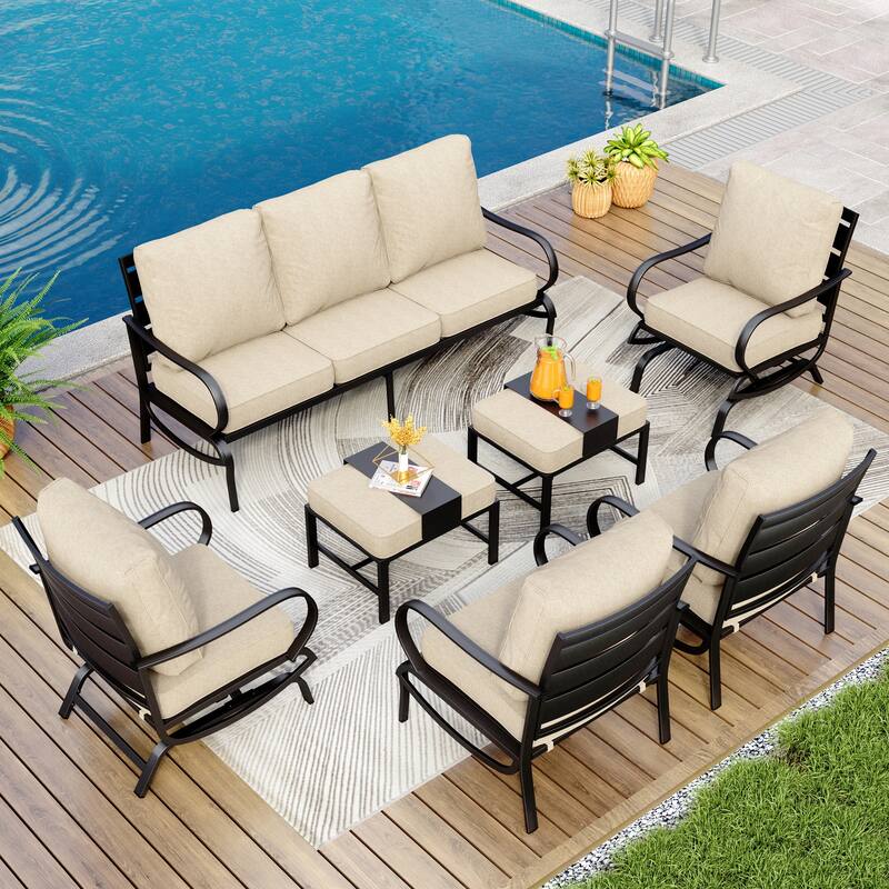 MAISON ARTS 5/7/9-Seat Patio Conversation Set, Outdoor Sofa Set with Single Sofa Chairs, 3-Seater Sofa, Ottoman and Coffee Table - 7-Piece - Set 3