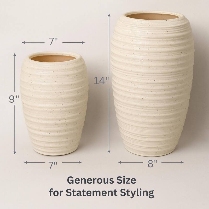 Aria Home Cream Sandstone Set of 2 Tall Speckled Ceramic Table Vases