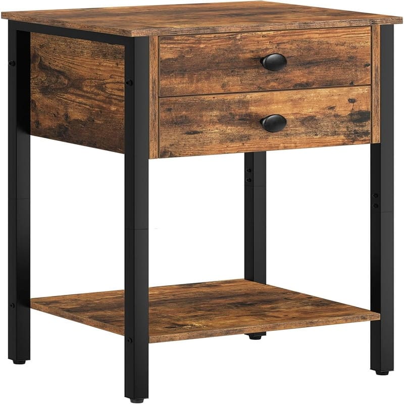 Bedside Table with 2 Drawers - Rustic Brown+black